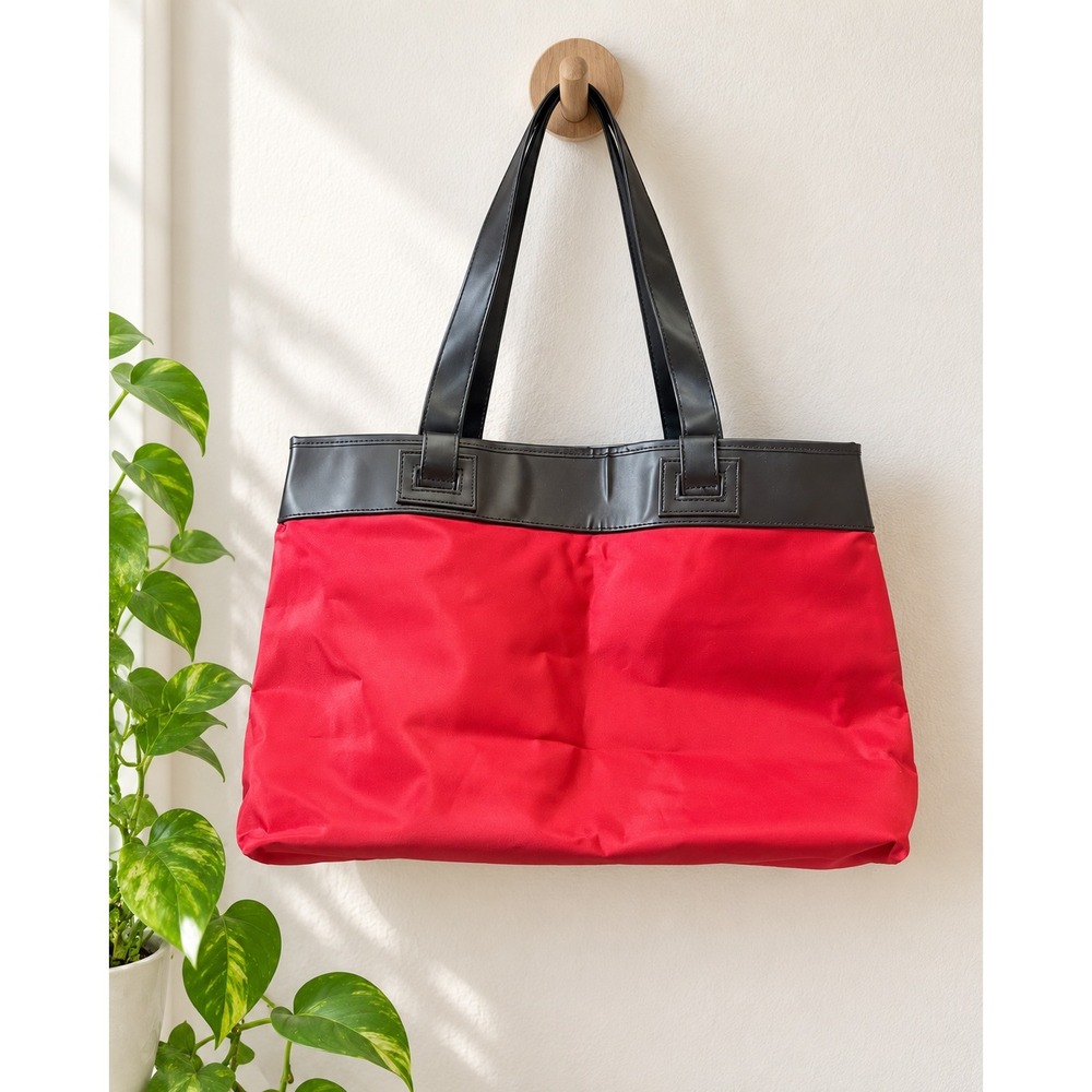 Scholastic Red Tote Bag Black Trim Striped Lining Teacher Book Fair Teachercore